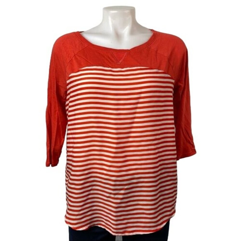 Express Coral Striped Top 3/4 Sleeve Top Shirt Size M